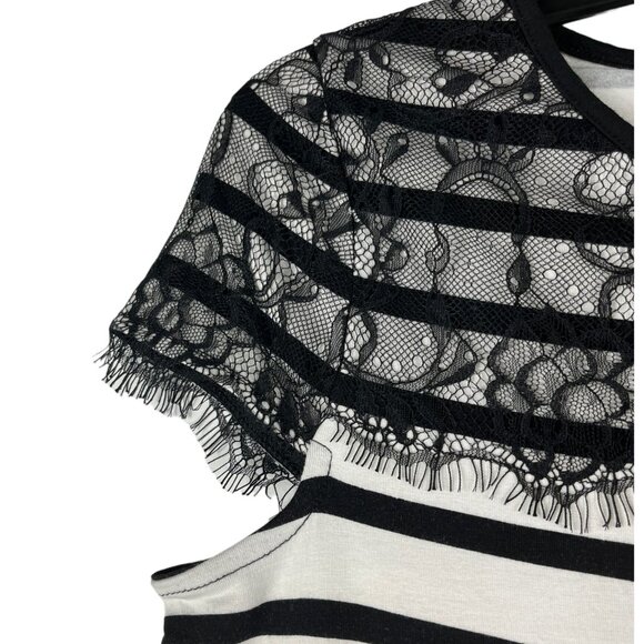 Elle Top Striped Jersey Lace Cap Sleeve Size XS Might Fit Size Small - Picture 6 of 15